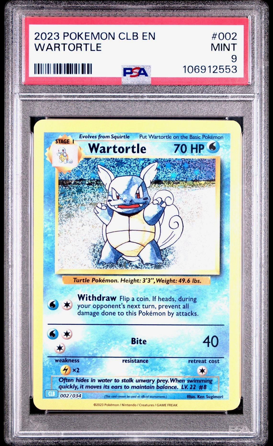 PSA 9 - Wartortle Holo 002/034 CLB English Classic Collection - Pokemon