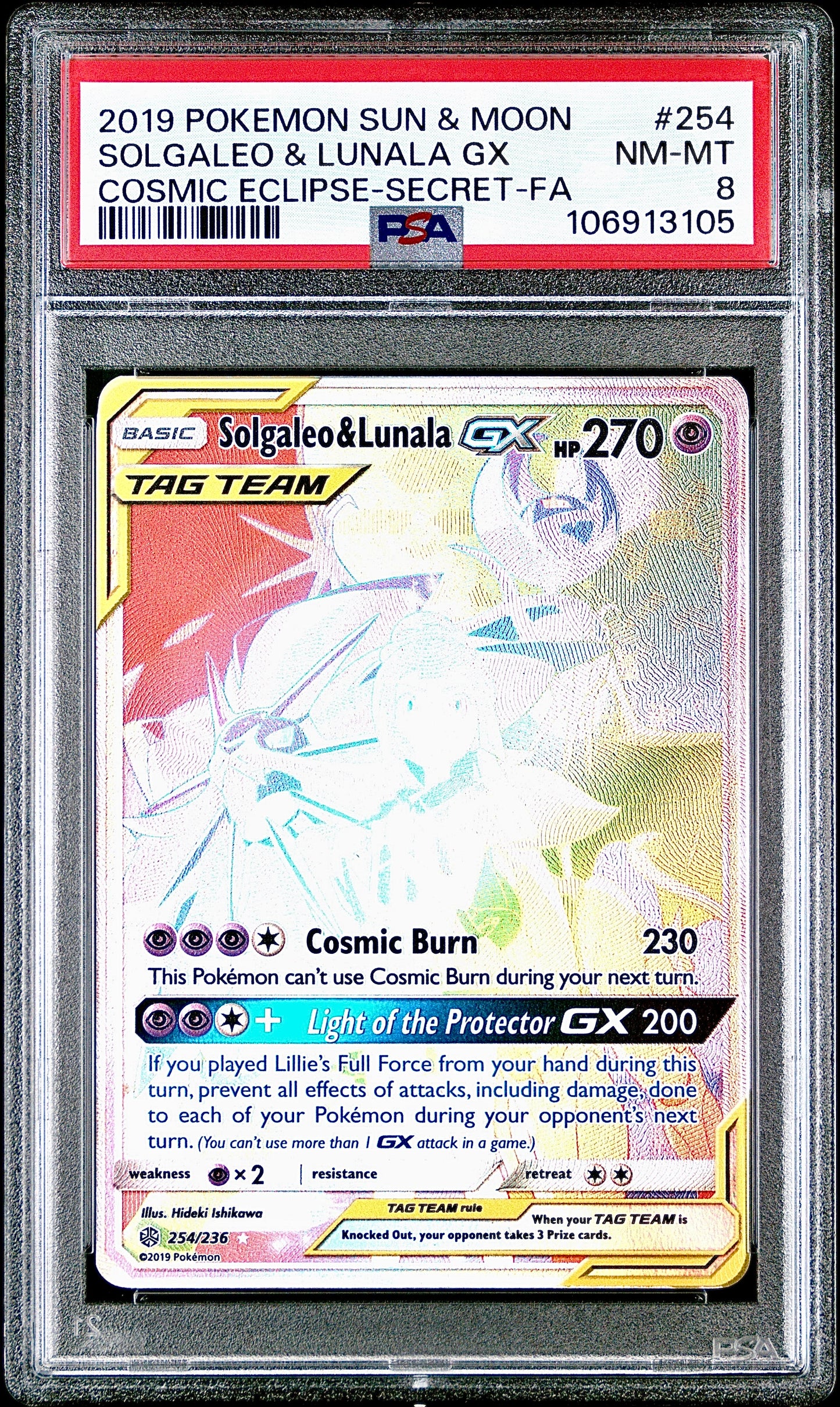 PSA 8 - Solgaleo & Lunala GX 254/236 SM Cosmic Eclipse - Pokemon