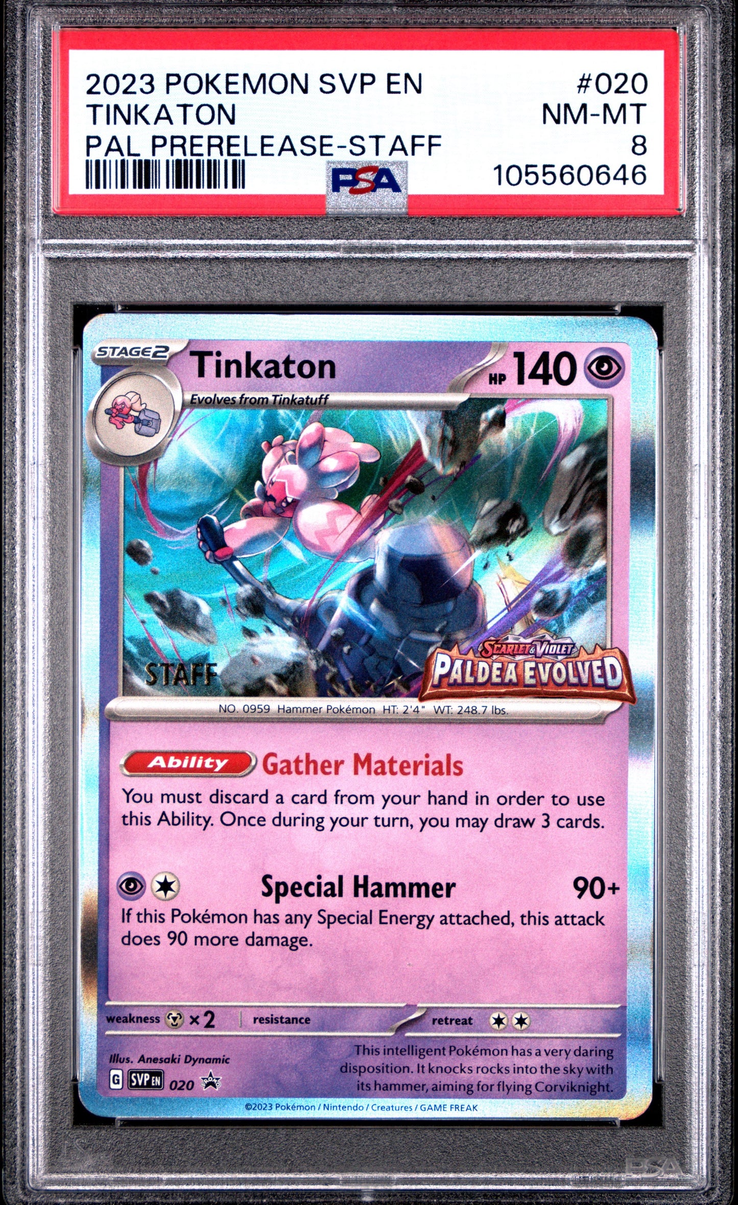 PSA 8 - Tinkaton SVP020 Paldea Evolved STAFF Prerelease Promo - Pokemon