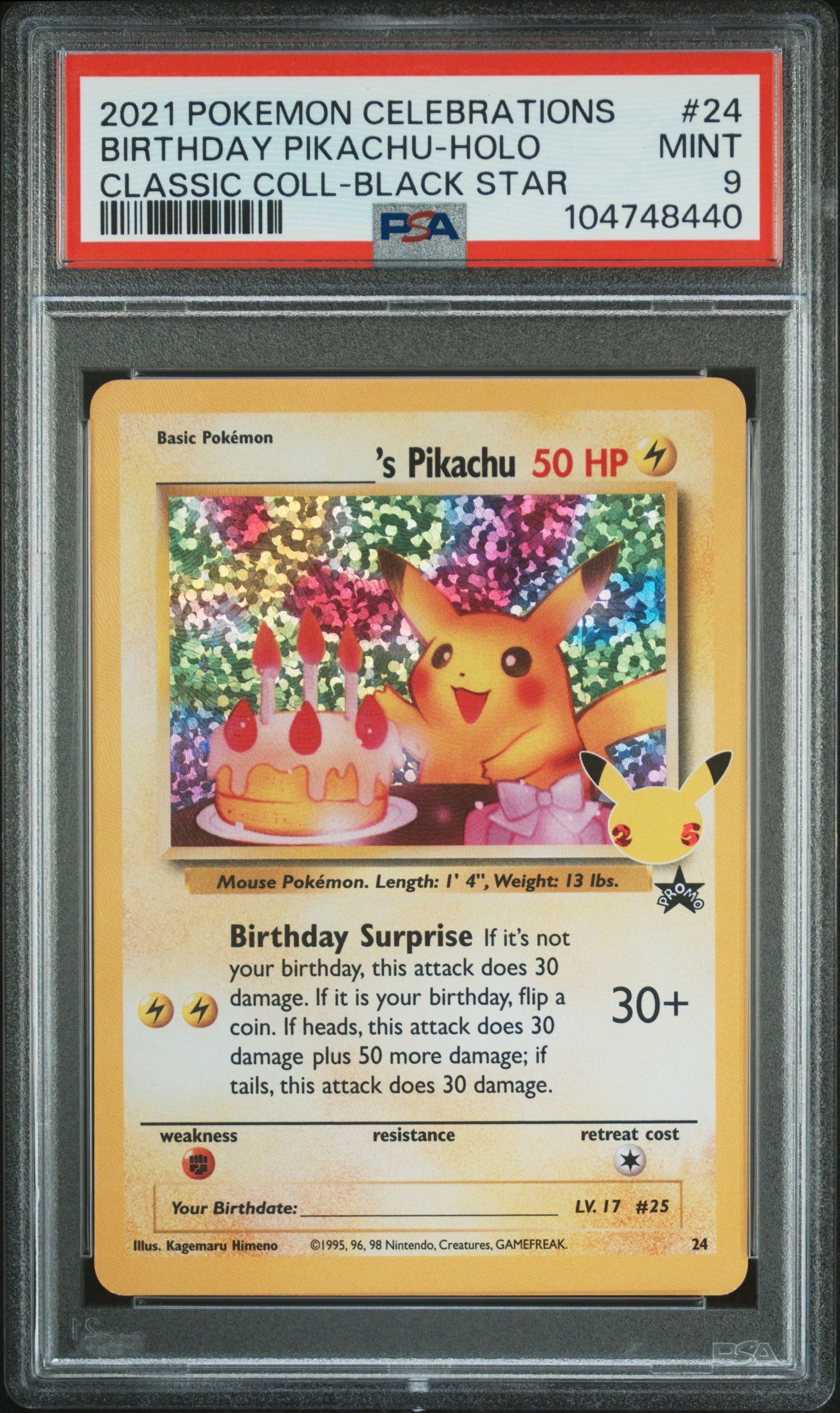 PSA 9 - Birthday Pikachu 24 SWSH Celebrations Classic Collection - Pokemon
