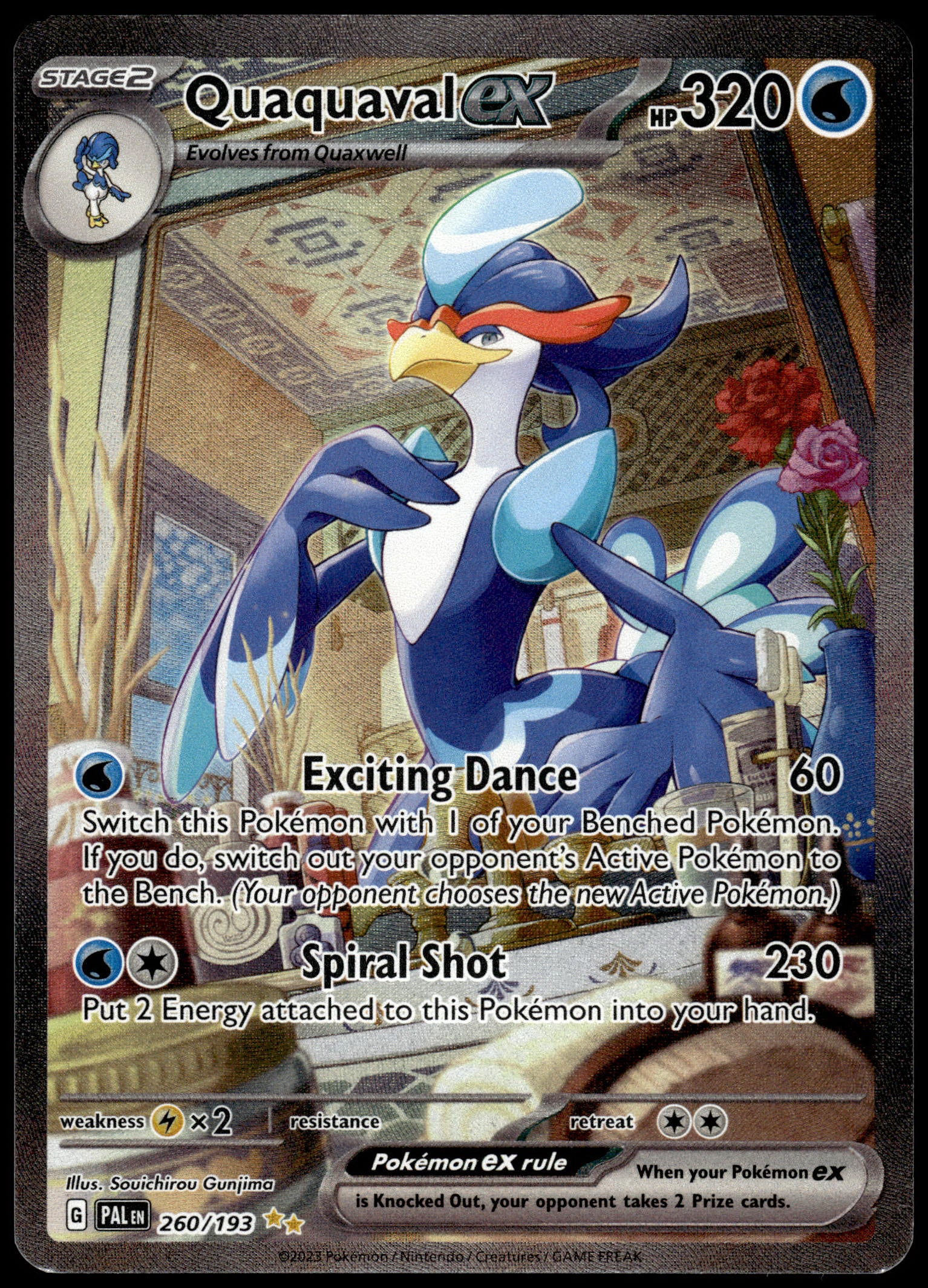 quaquaval pokemon card price - ex /193 - Paldea Evolved - Special Illustration Rare Shiny Quaxly and Shiny Quaxwell join in on the dance as playable promo cards Quaquaval - 054/198 (Reverse Foil)