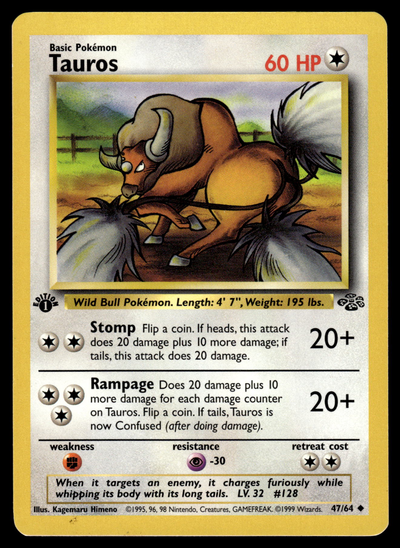 cyclizar ex pokemon card value Tauros 47/64 WOTC Jungle 1st Edition Pokemon [PL] – JustEncased
