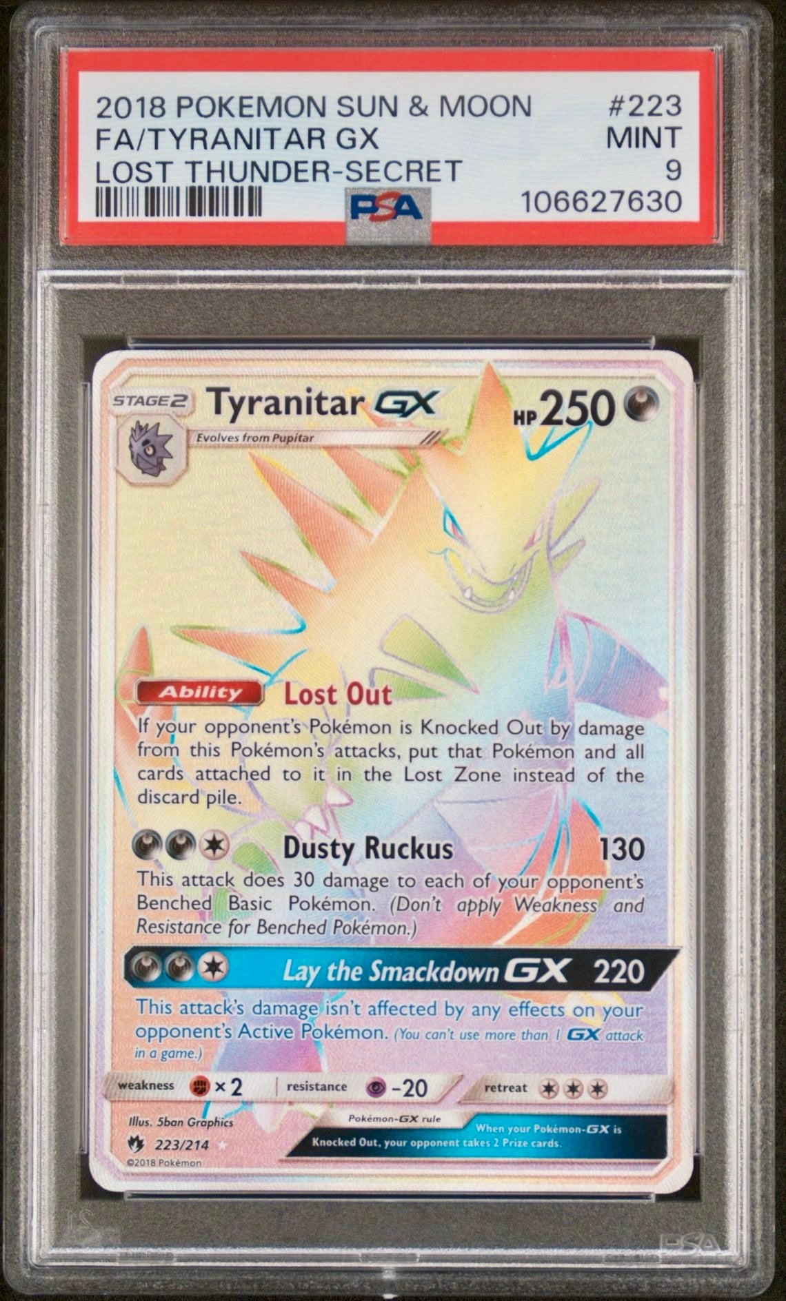 PSA 9 - Tyranitar GX 223/214 SM Lost Thunder - Pokemon