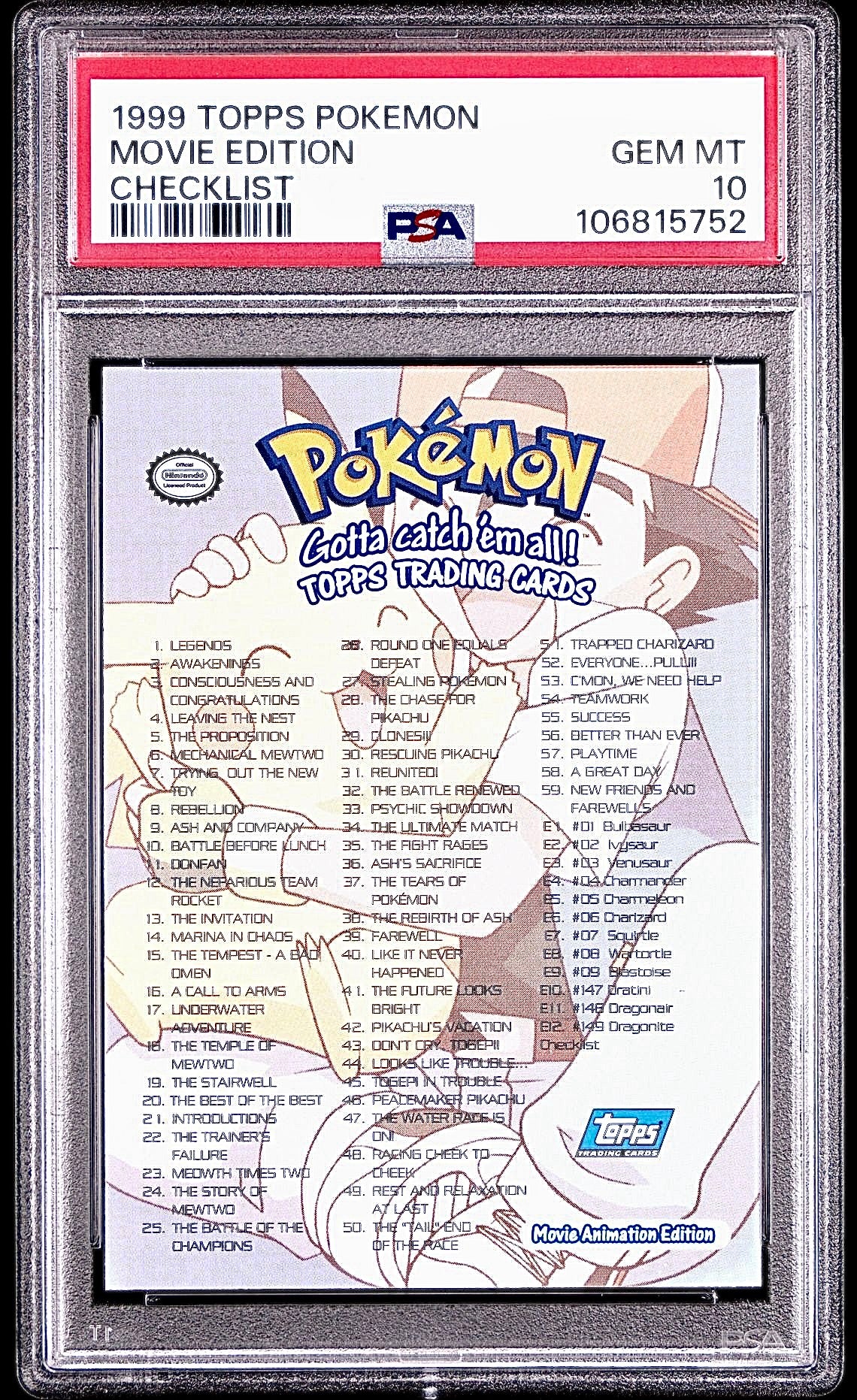 PSA 10 - Checklist 1999 TOPPS Movie Edition - Pokemon