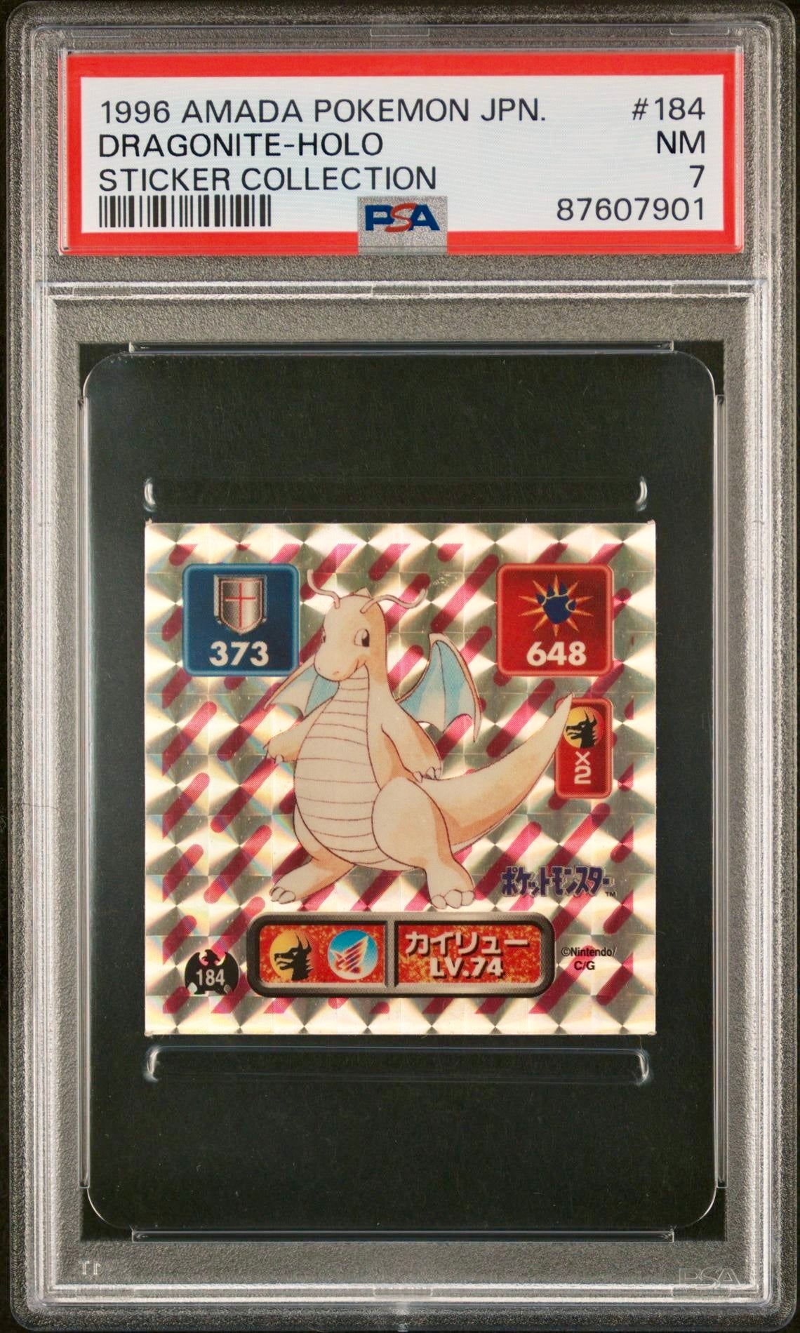 PSA 7 - Dragonite Holo #184 Amada Sticker Collection - Pokemon