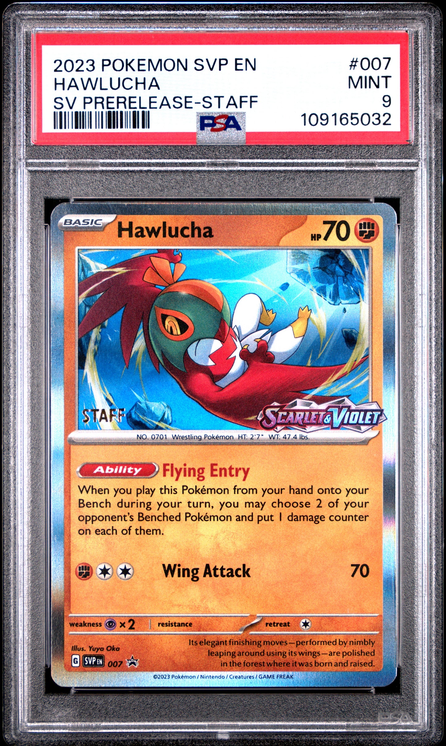 PSA 9 - Hawlucha Holo SVP007 SV Base STAFF Prerelease Promo - Pokemon