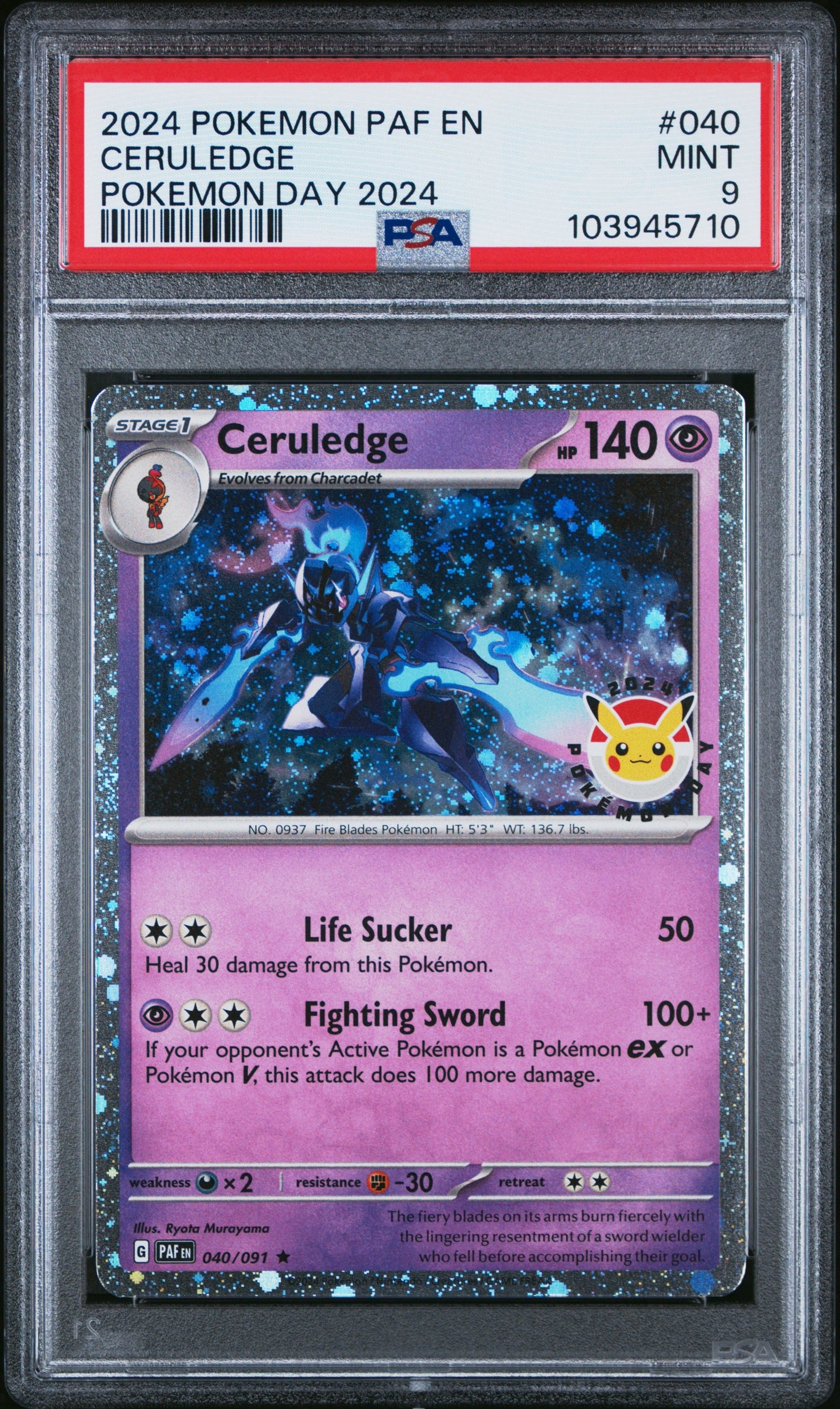 PSA 9 - Ceruledge Cosmos 040/091 SV Pokemon Day 2024 Promo - Pokemon