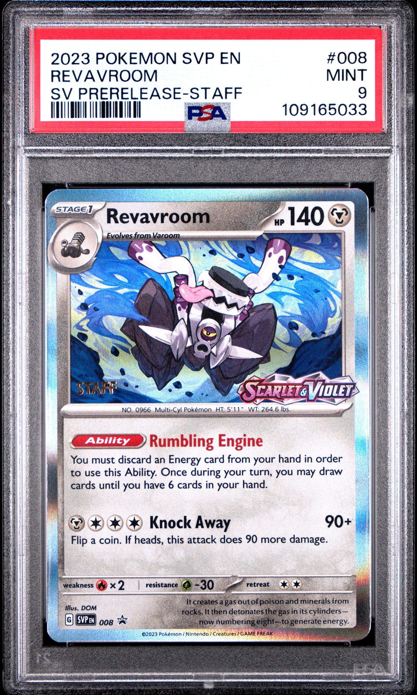 PSA 9 - Revavroom Holo SVP008 SV Base STAFF Prerelease Promo - Pokemon