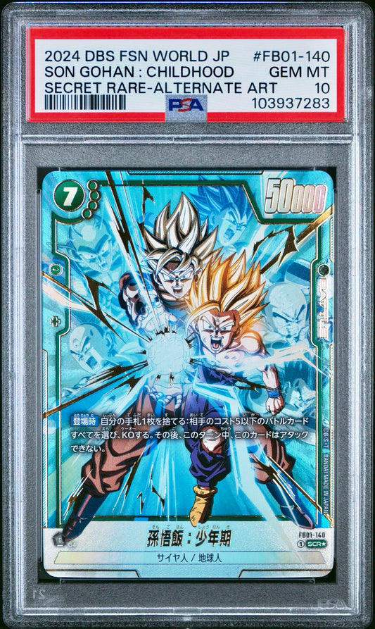 PSA 10 - Son Gohan: Childhood SEC Alt Art FB01-140 JPN Fusion World - DBS