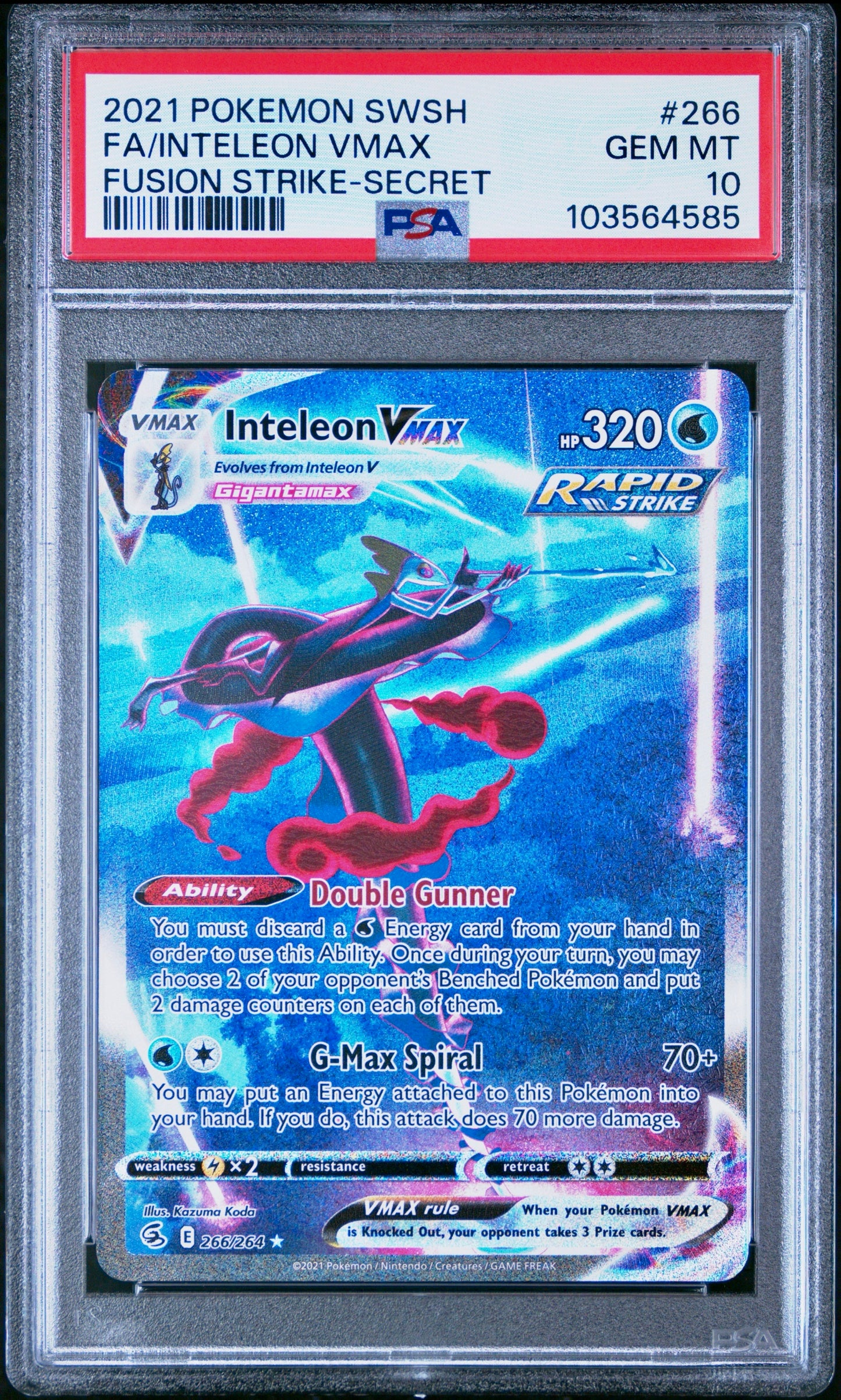 PSA 10 - Inteleon VMAX 266/264 SWSH Fusion Strike - Pokemon