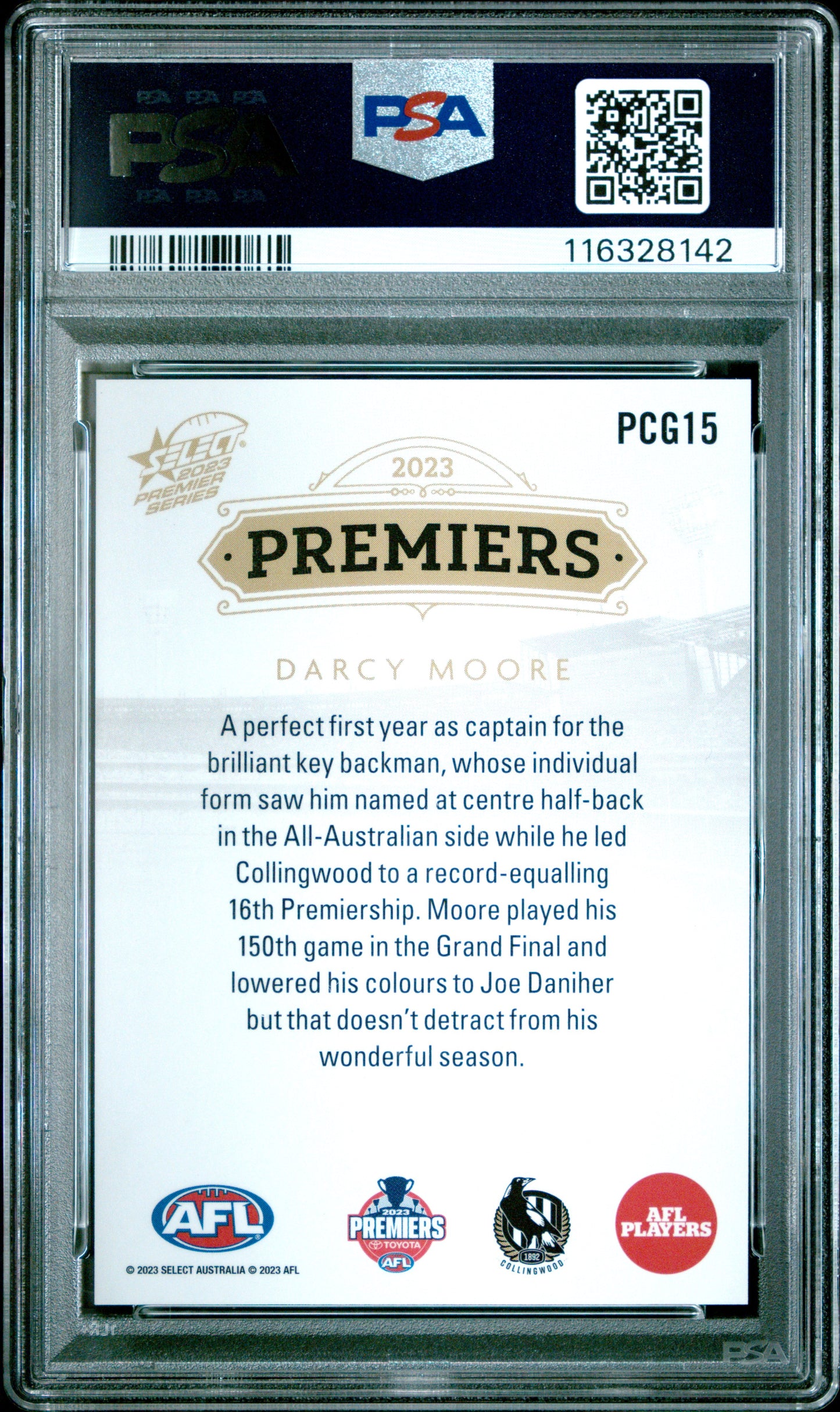 PSA 10 - Darcy Moore (Collingwood) #PCG15 2023 SELECT Premier Series - AFL