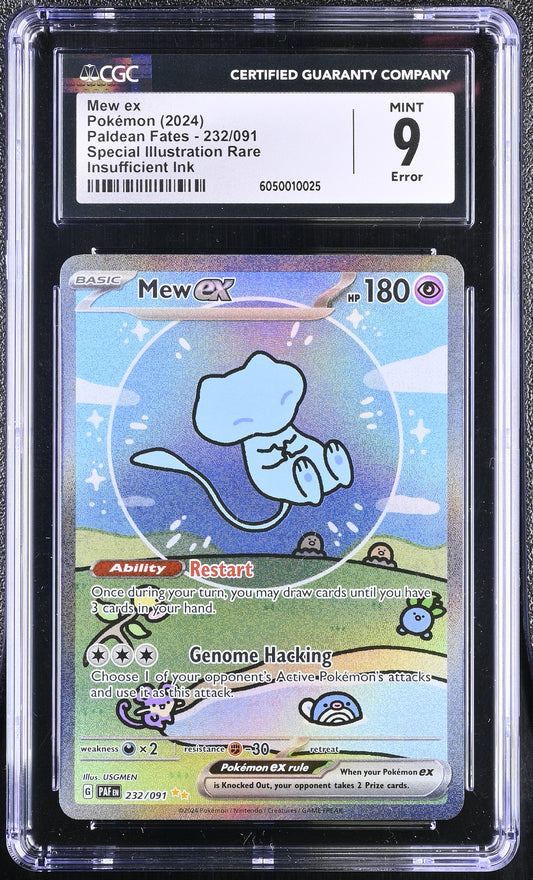 CGC 9 - ERROR (Insuff. Ink) Mew ex 232/091 SIR SV Paldean Fates (2) - Pokemon
