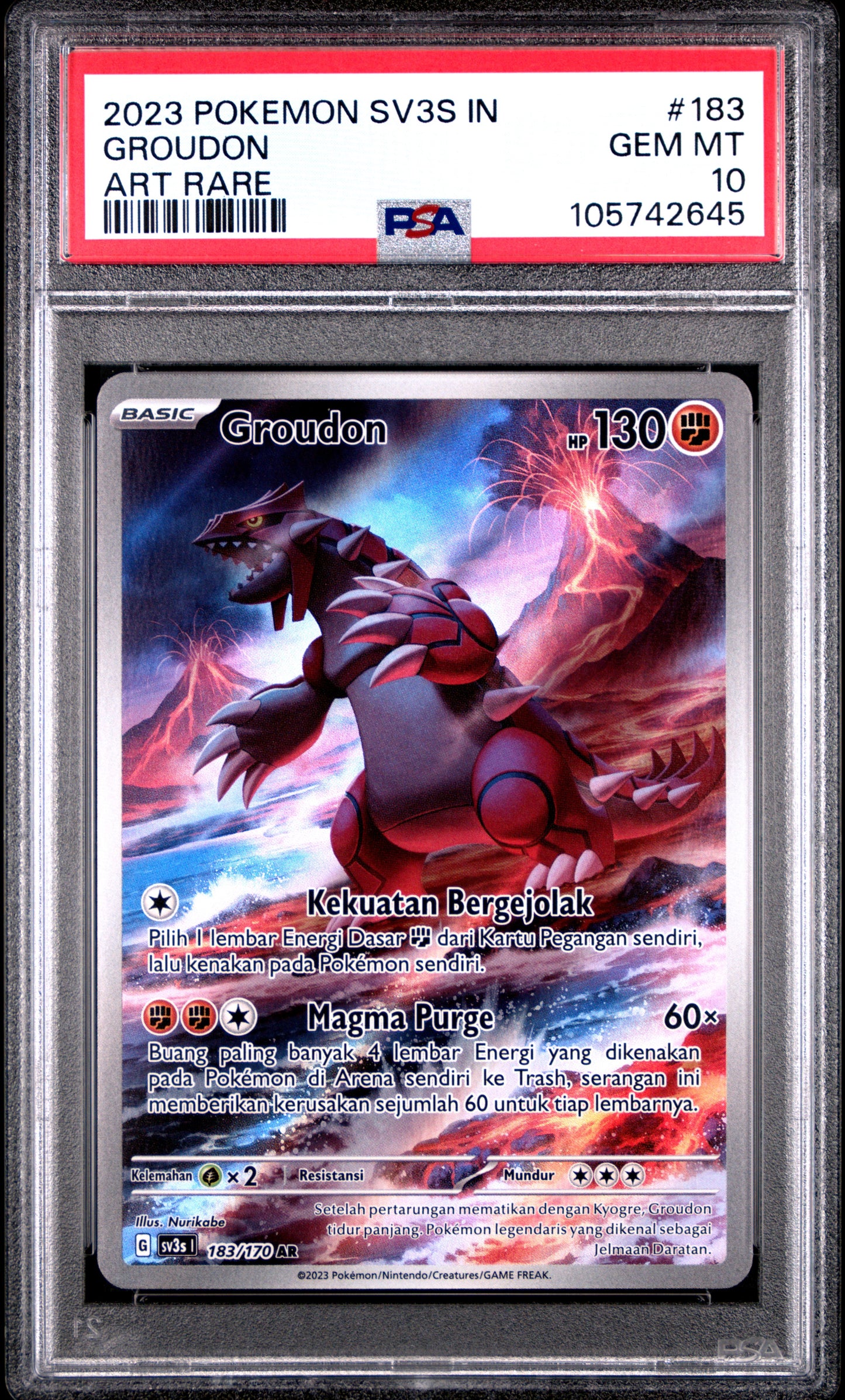PSA 10 - Groudon AR 183/170 SV3s Indonesian Paradox Rift - Pokemon