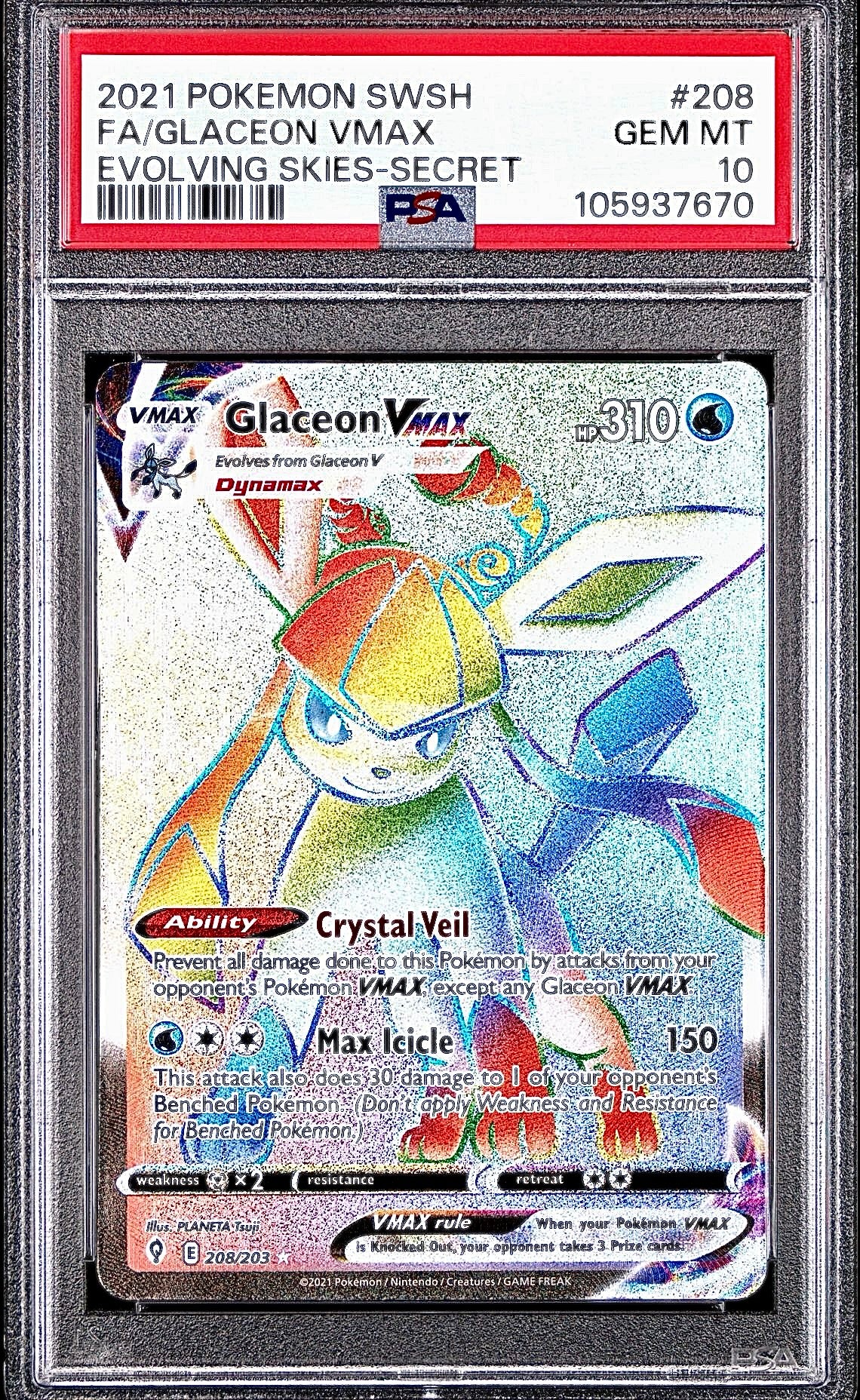 PSA 10 - Glaceon VMAX 208/203 SWSH Evolving Skies - Pokemon
