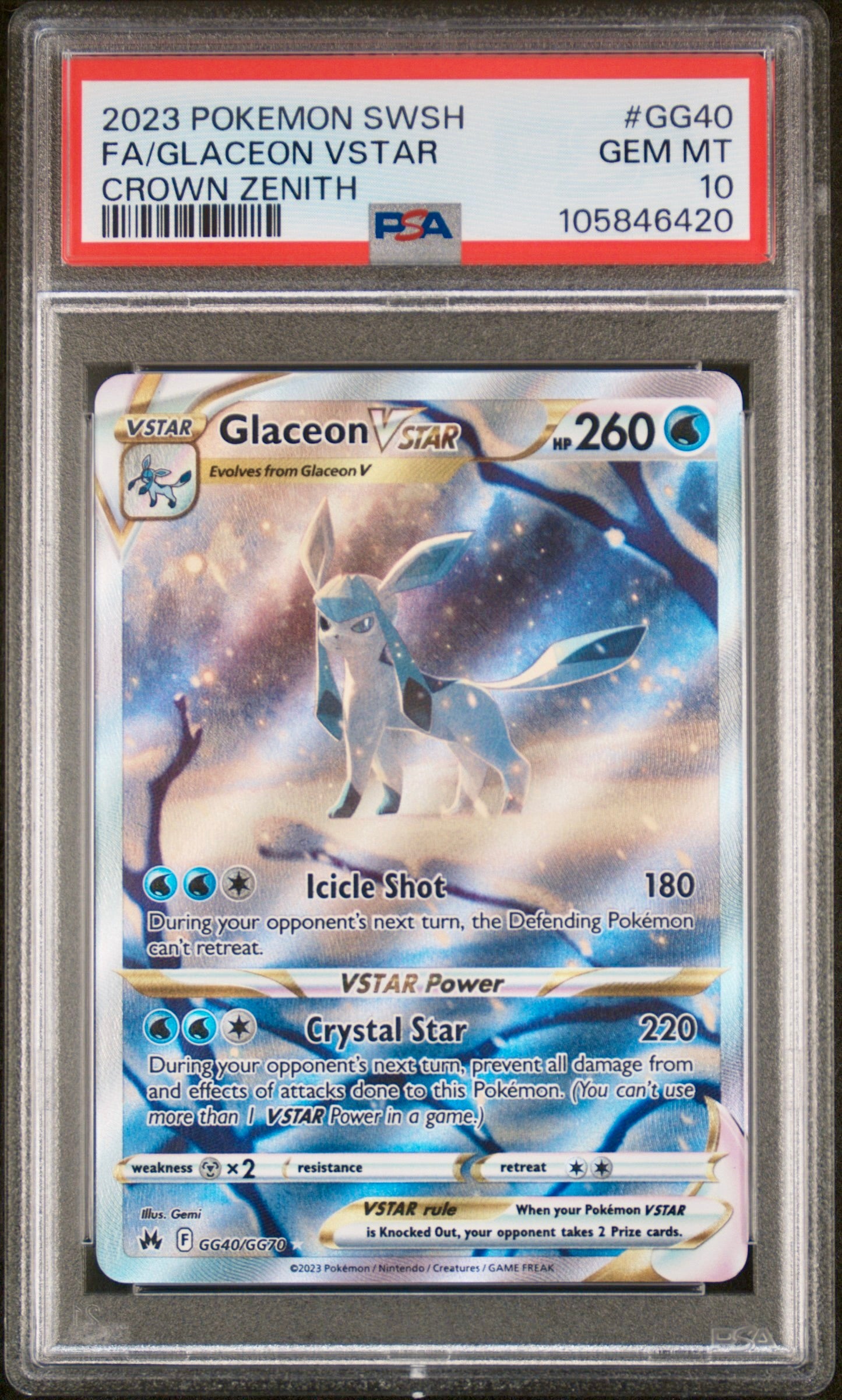 PSA 10 - Glaceon VSTAR GG40/GG70 SWSH Crown Zenith - Pokemon