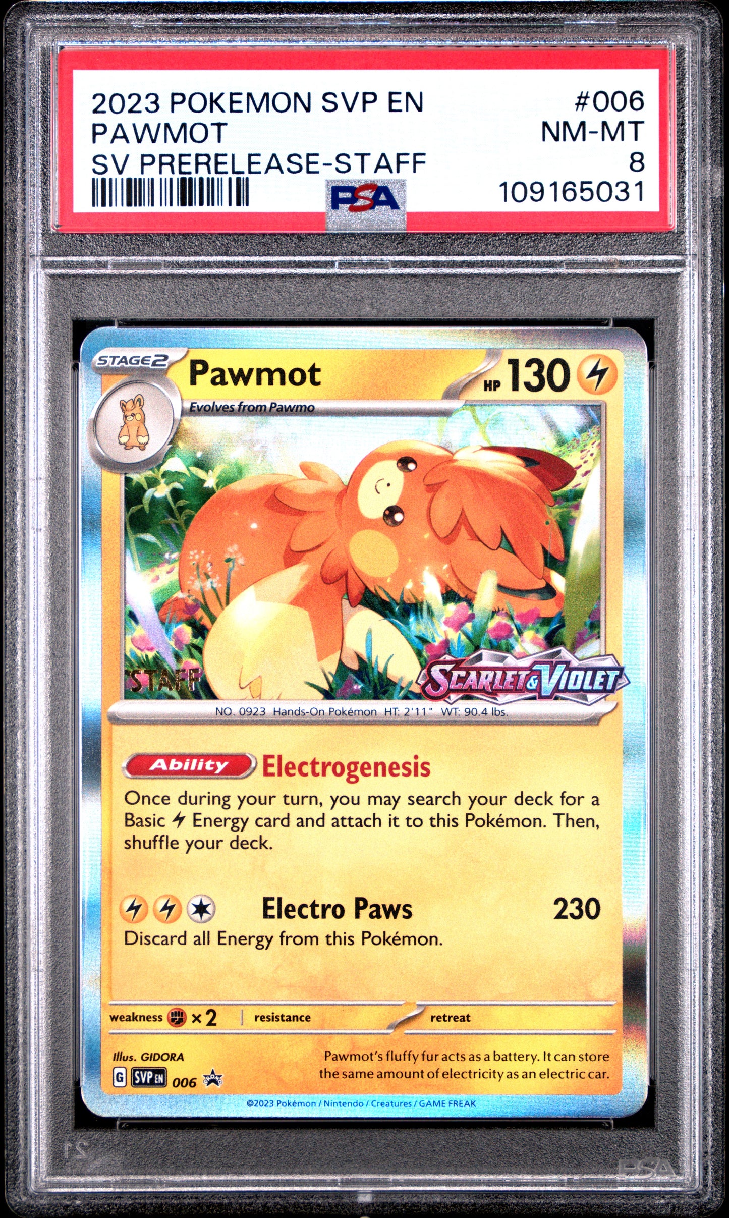 PSA 8 - Pawmot Holo SVP006 SV Base STAFF Prerelease Promo - Pokemon