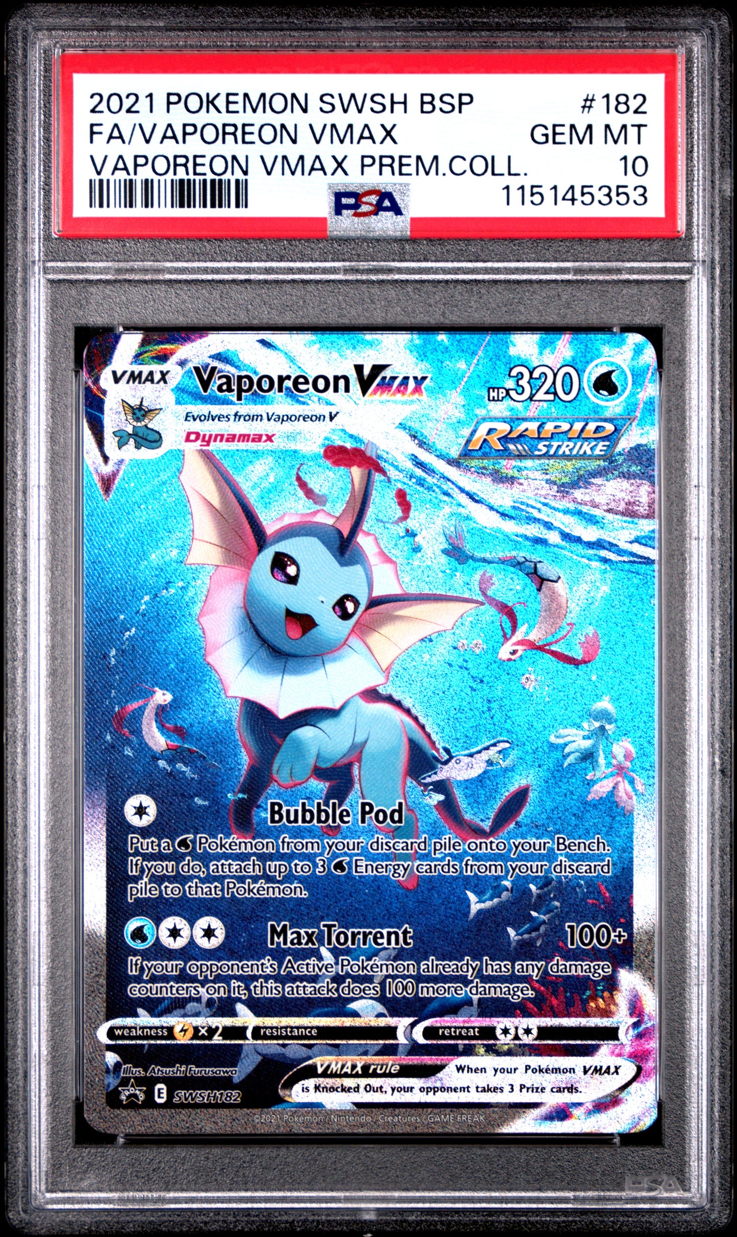 PSA 10 - Vaporeon VMAX SWSH182 Premium Collection Promo - Pokemon
