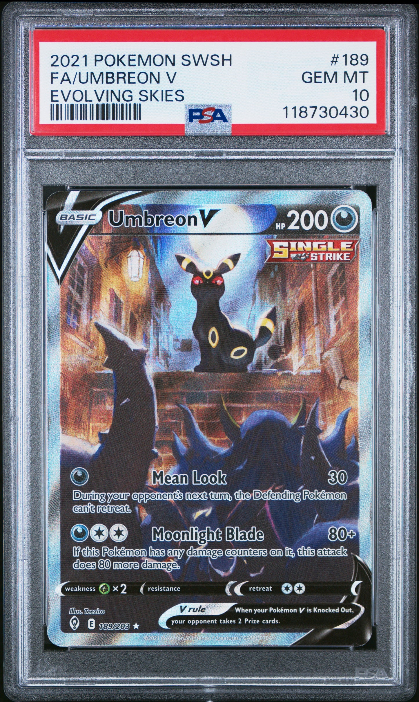 PSA 10 - Umbreon V 189/203 Alt Art SWSH Evolving Skies - Pokemon