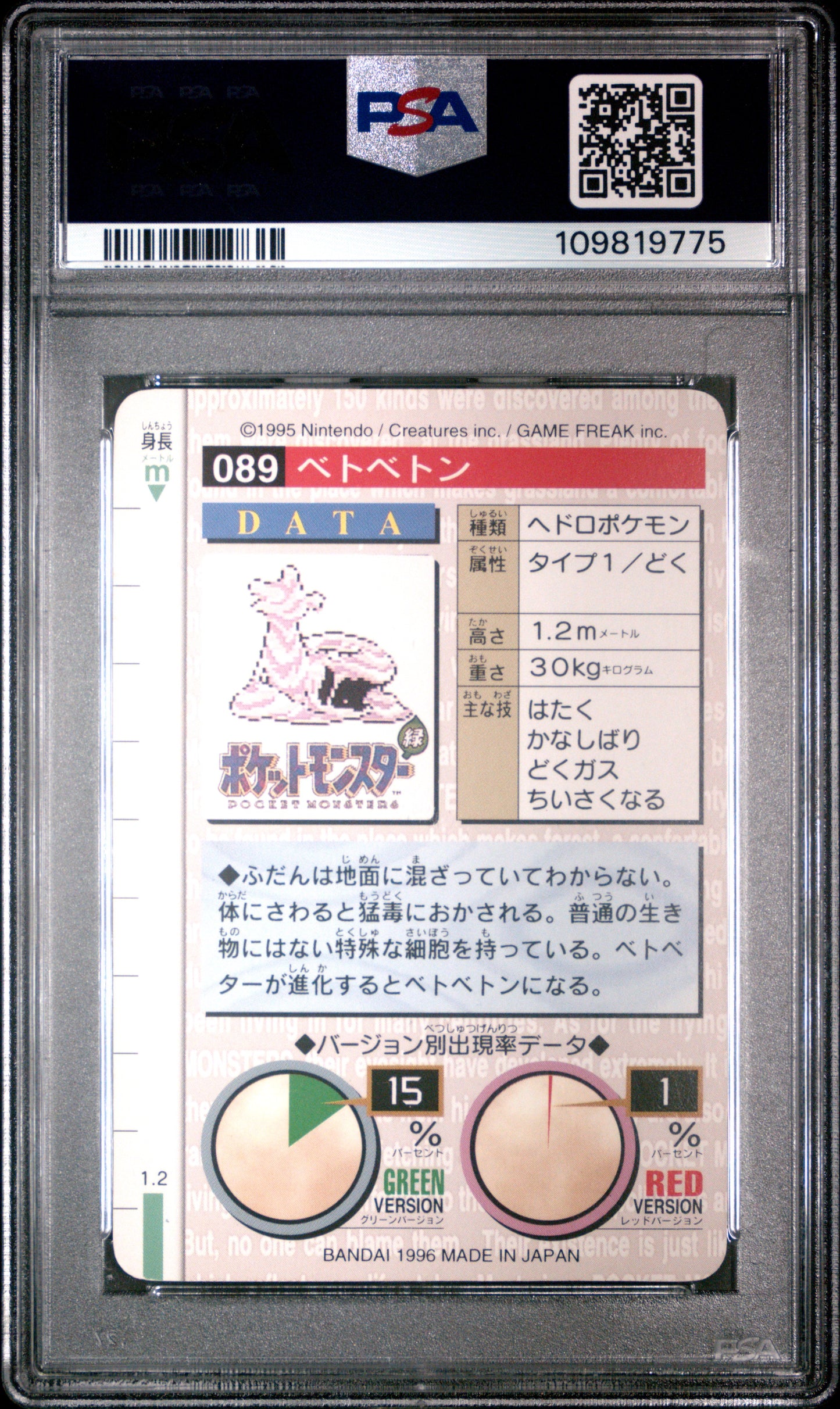 PSA 7 - Muk #89 1996 JPN Bandai Carddass Vending - Pokemon