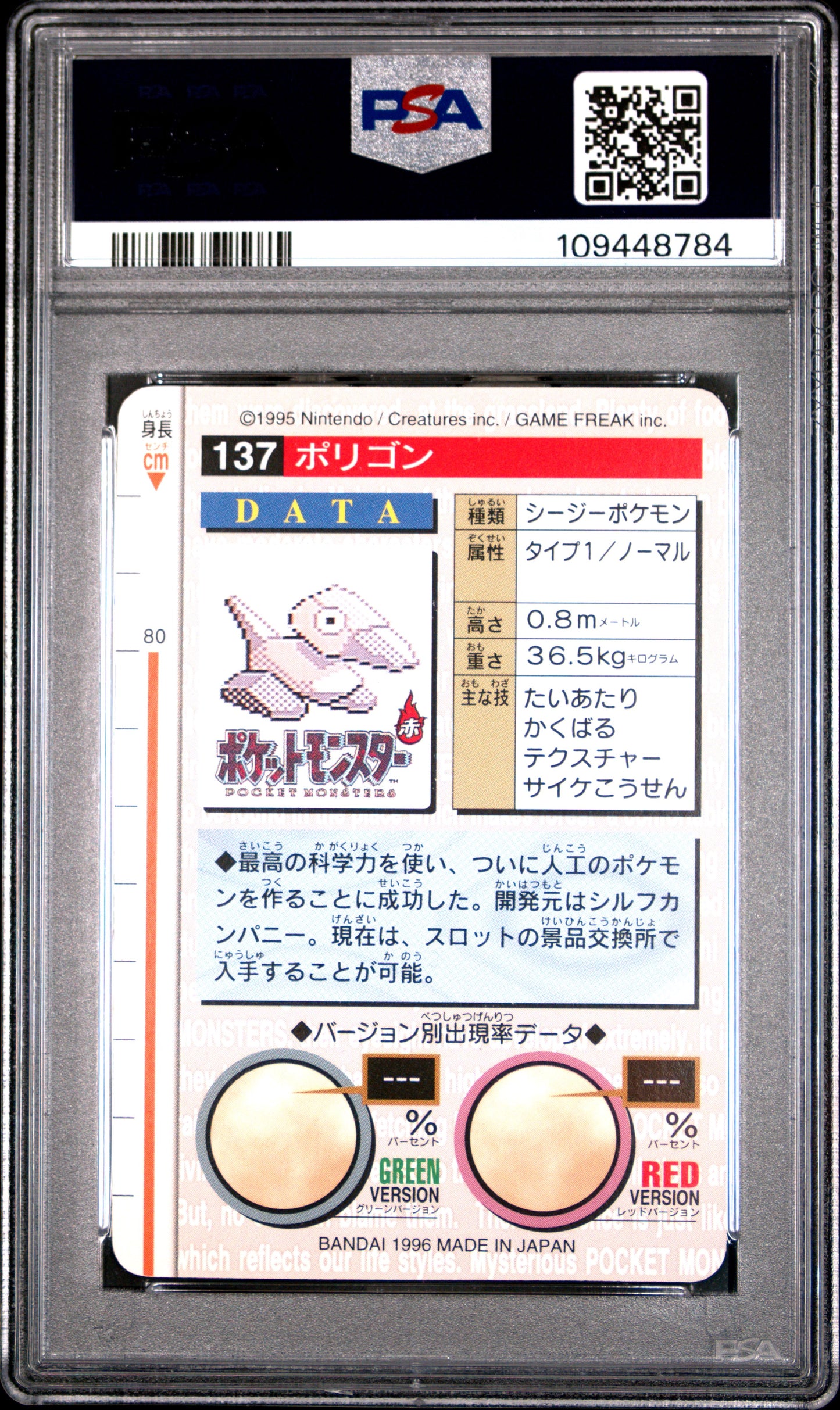 PSA 8 - Porygon #137 1996 JPN Bandai Carddass Vending - Pokemon