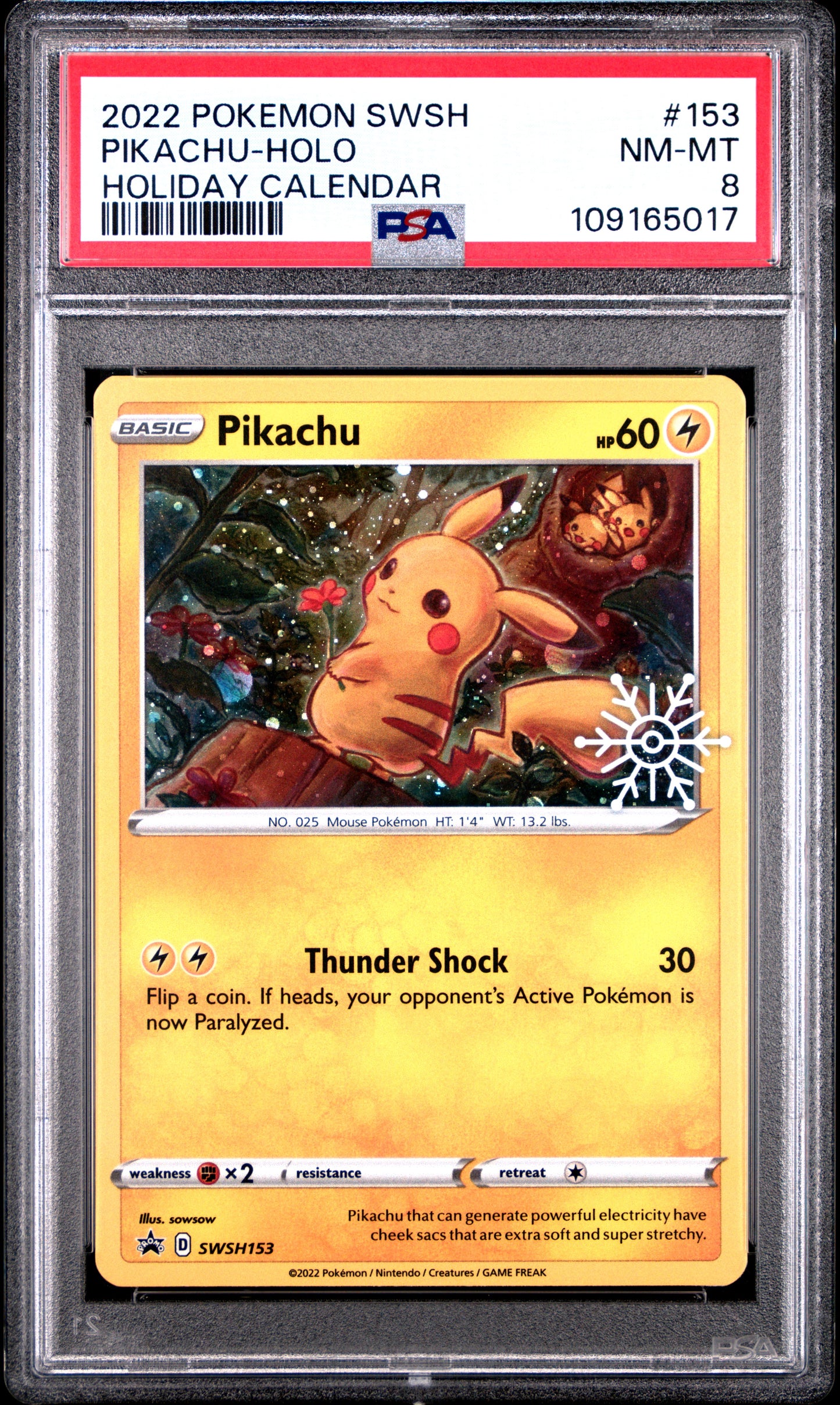 PSA 8 - Pikachu Holo SWSH153 2022 Holiday Calendar - Pokemon