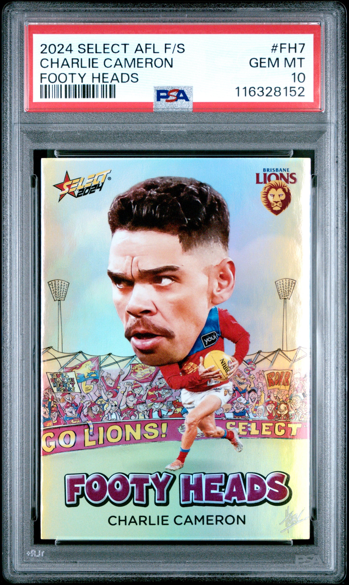 PSA 10 - Charlie Cameron (Brisbane) #FH07 2024 SELECT Footy Heads - AFL