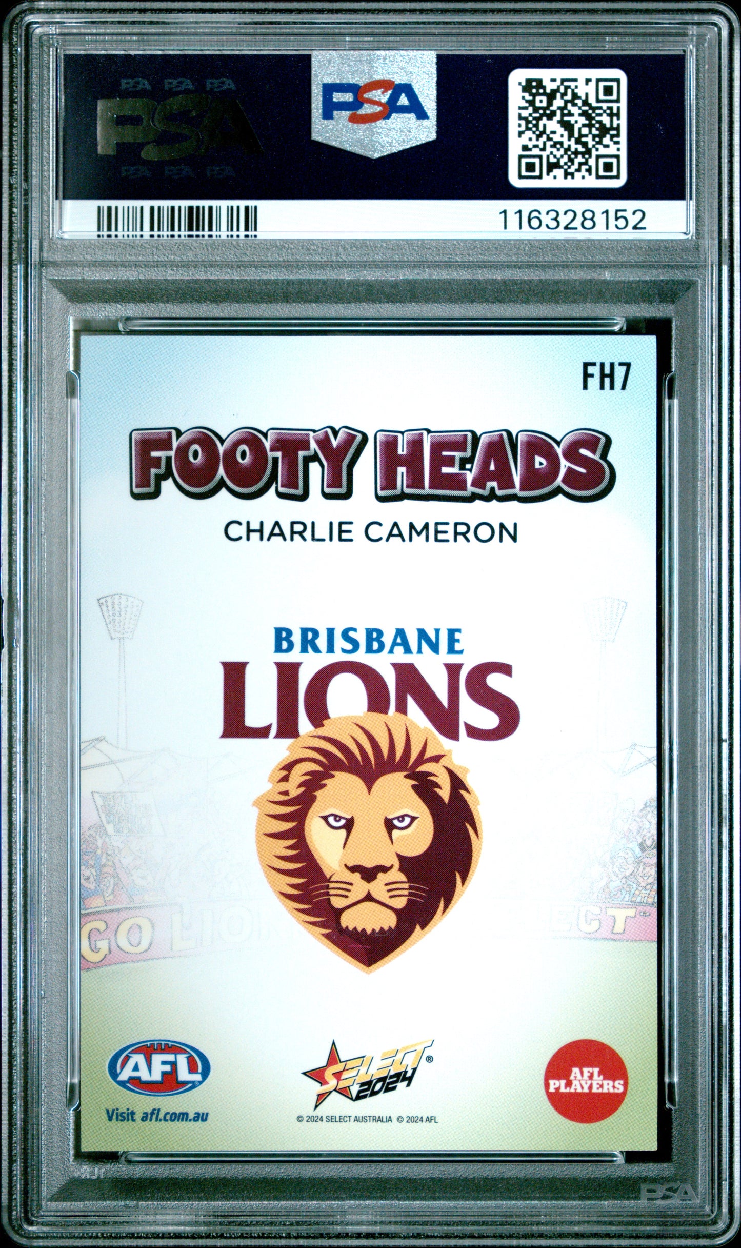 PSA 10 - Charlie Cameron (Brisbane) #FH07 2024 SELECT Footy Heads - AFL