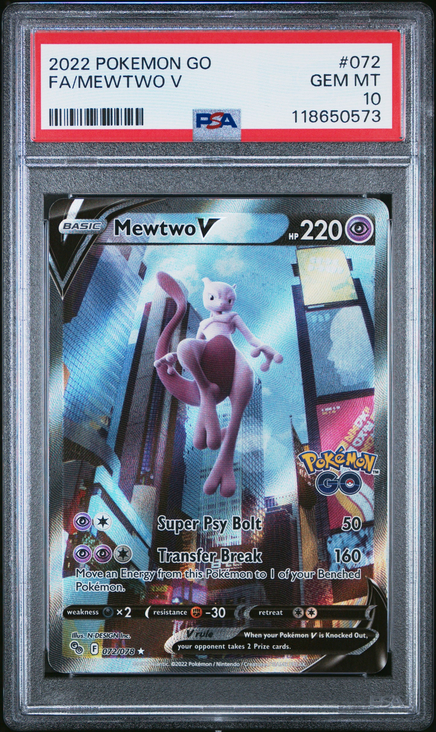 PSA 10 - Mewtwo V 072/078 SWSH Pokemon GO - Pokemon