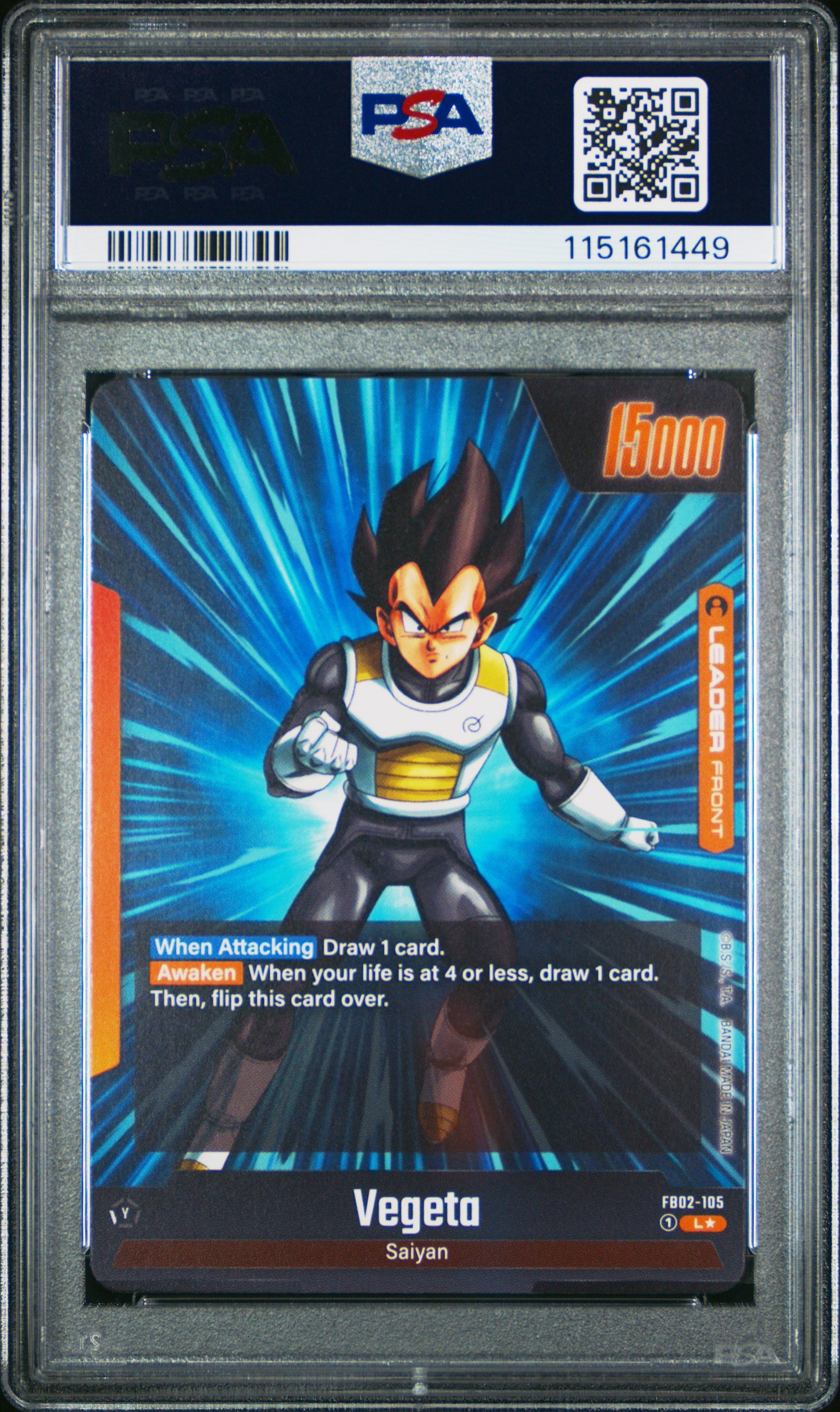 PSA 10 - Vegeta Alternate Art FB02-105 Fusion World - DBS