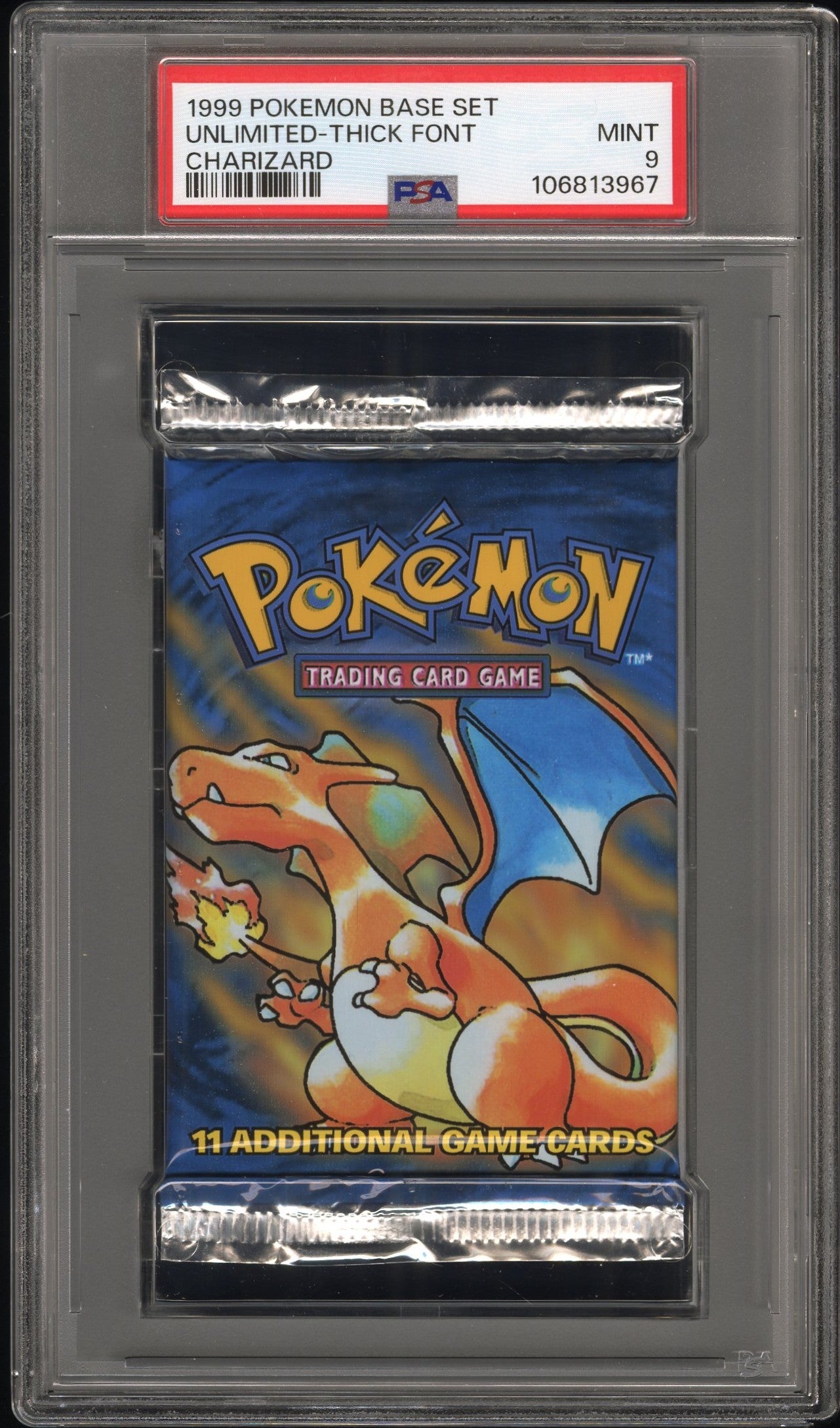 PSA 9 - WOTC Base Set Unlimited (Charizard Thick Font) Foil Pack - Pokemon