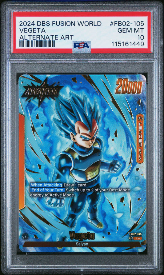 PSA 10 - Vegeta Alternate Art FB02-105 Fusion World - DBS