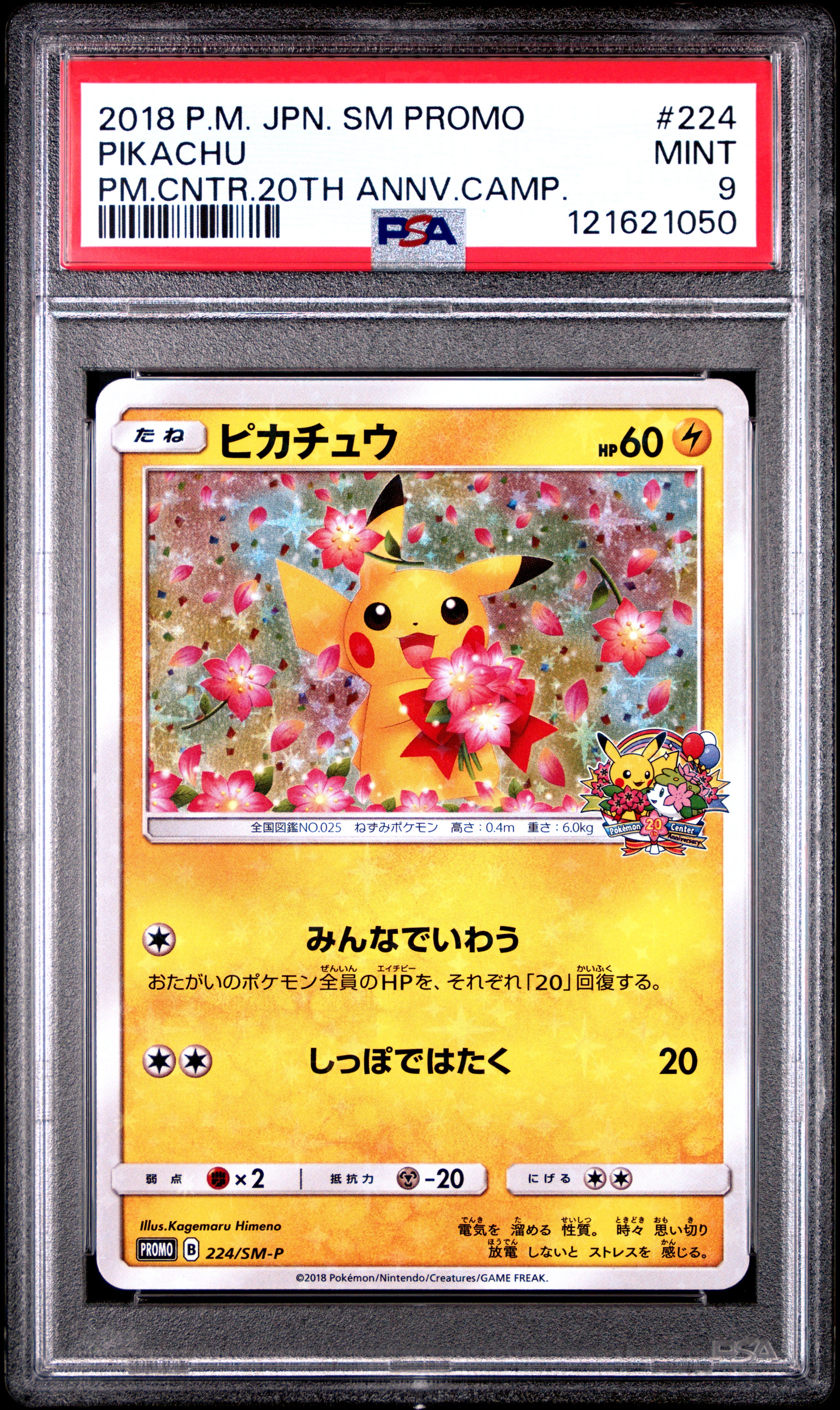 PSA 9 - Pikachu Holo 224/SM-P 20th Anniversary Celebration Promo