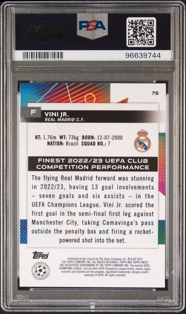 PSA 10 - Vini Jr. 09/50 2023-24 #75 Topps Rose Gold Mini Diamond - Football