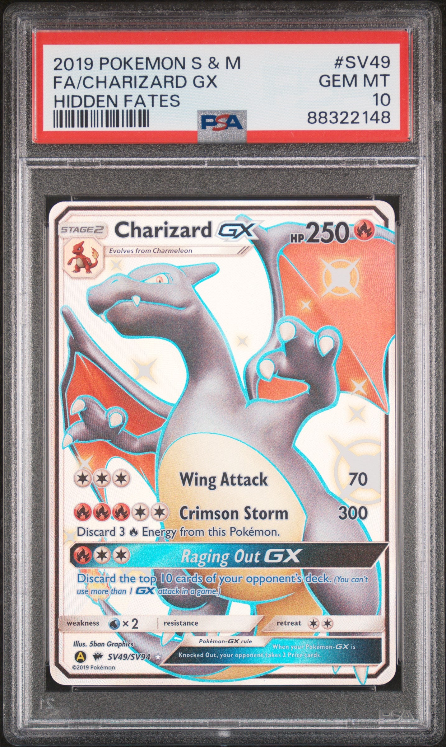 PSA 10 - Charizard GX SV49/SV94 SM Hidden Fates - Pokemon