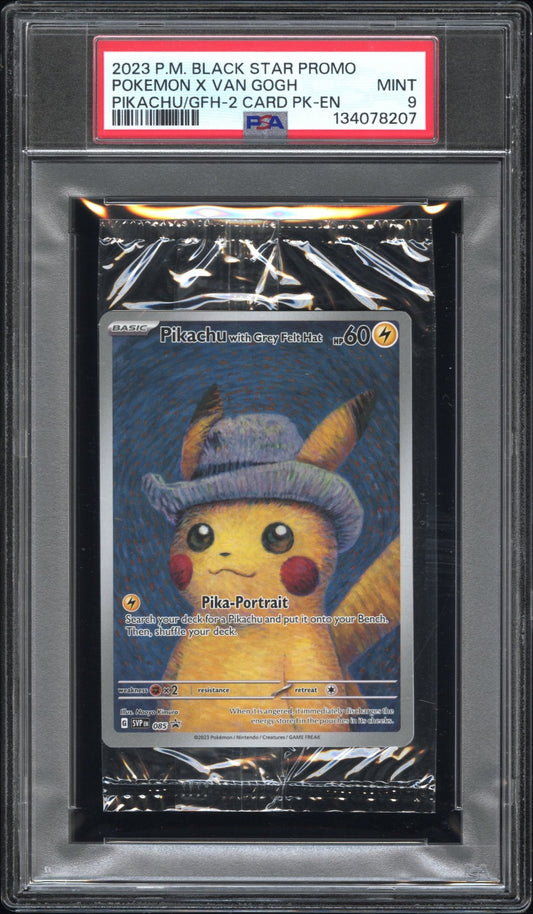 PSA 9 - SEALED Pikachu Grey Felt Hat SVP085 Van Gogh Promo x207 - Pokemon