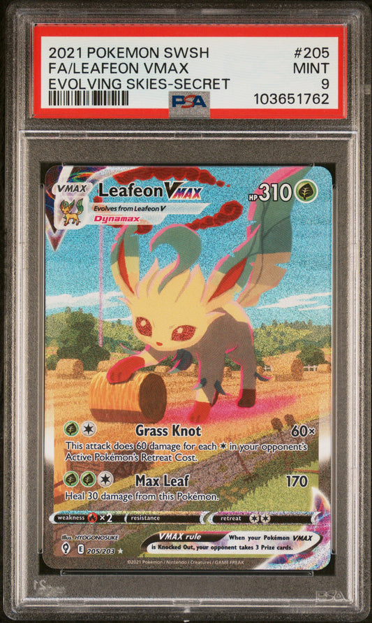 PSA 9 - Leafeon VMAX 205/203 SWSH Evolving Skies - Pokemon