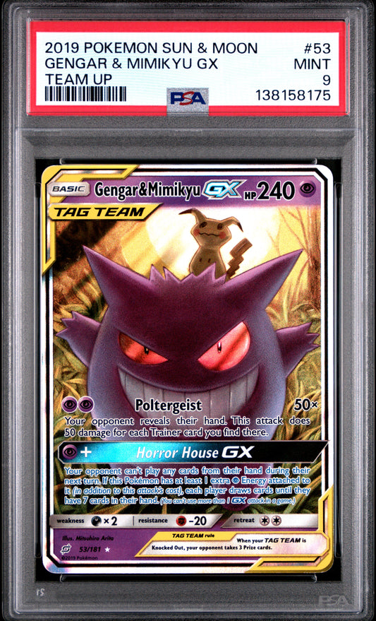 PSA 9 - Gengar & Mimikyu GX 53/181 SM Team Up - Pokemon