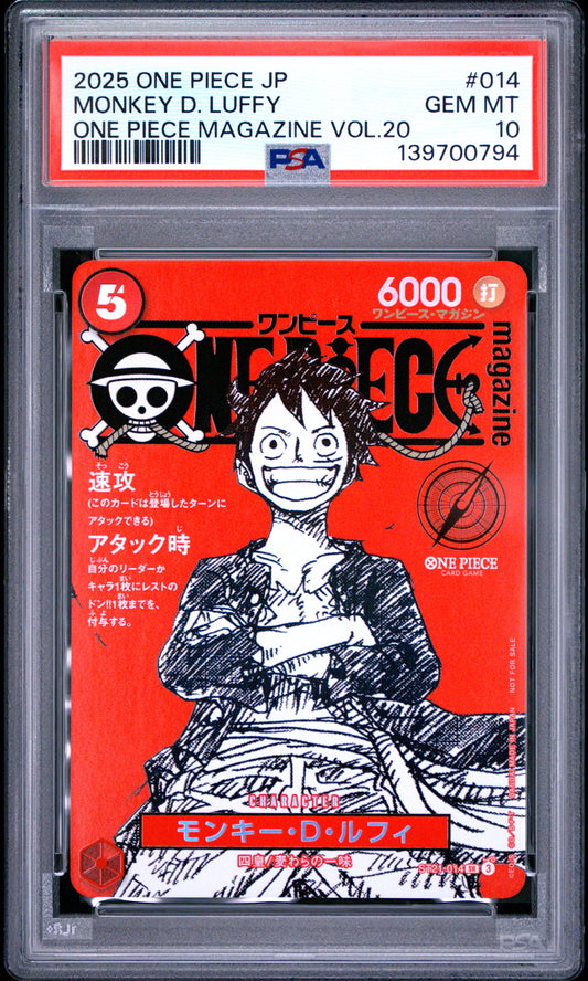 PSA 10 - Monkey D. Luffy ST21-014 Magazine Promo Vol.20 JPN x794 - One Piece