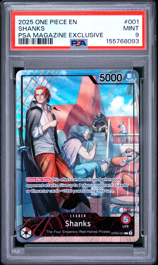 PSA 9 - Shanks OP09-001 PSA Magazine Exclusive Promo x093 - One Piece