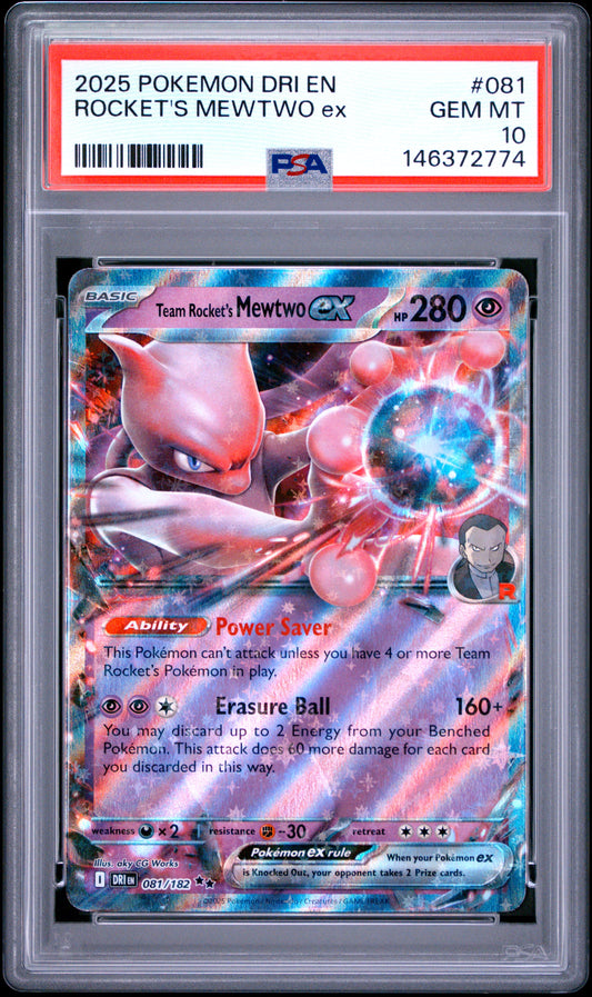 PSA 10 - Team Rocket's Mewtwo ex 081/182 SV Destined Rivals x774 - Pokemon