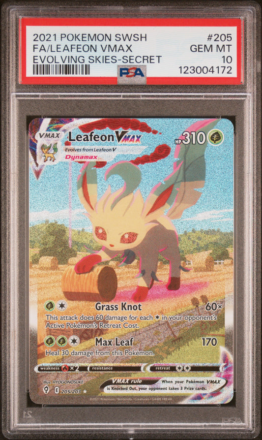 PSA 10 - Leafeon VMAX 205/203 Alt Art SWSH Evolving Skies - Pokemon