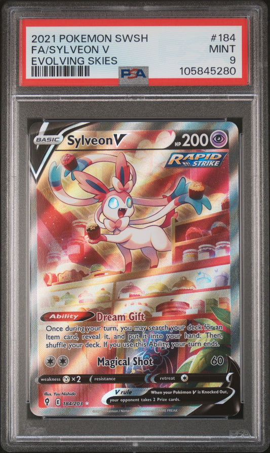 PSA 9 - Sylveon V 184/203 SWSH Evolving Skies - Pokemon