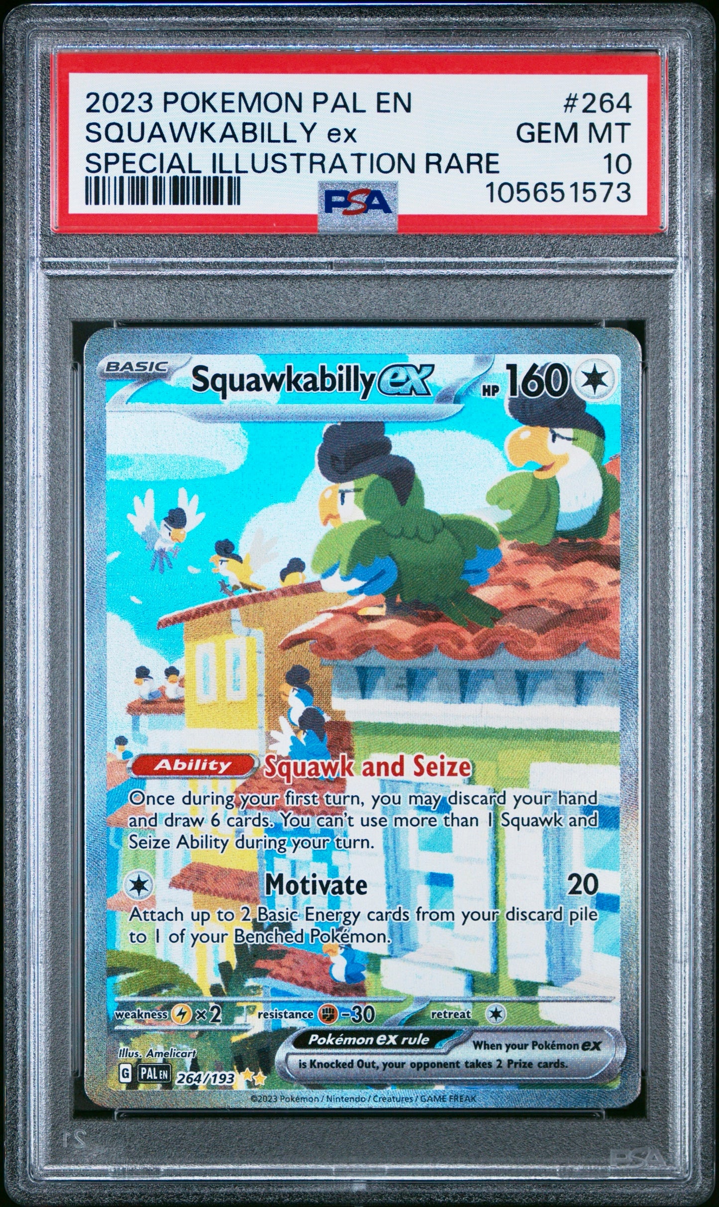 PSA 10 - Squakabilly ex SAR 264/193 SV Paldea Evolved - Pokemon