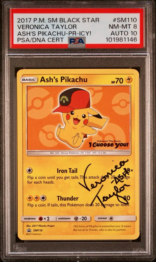 PSA 8 / AUTO 10 - Ash’s Pikachu SM110 Veronica Taylor - Pokemon