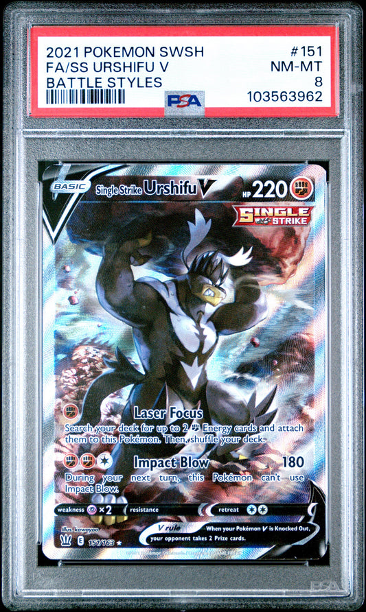 PSA 8 - Single Strike Urshifu V 151/163 SWSH Battle Styles - Pokemon