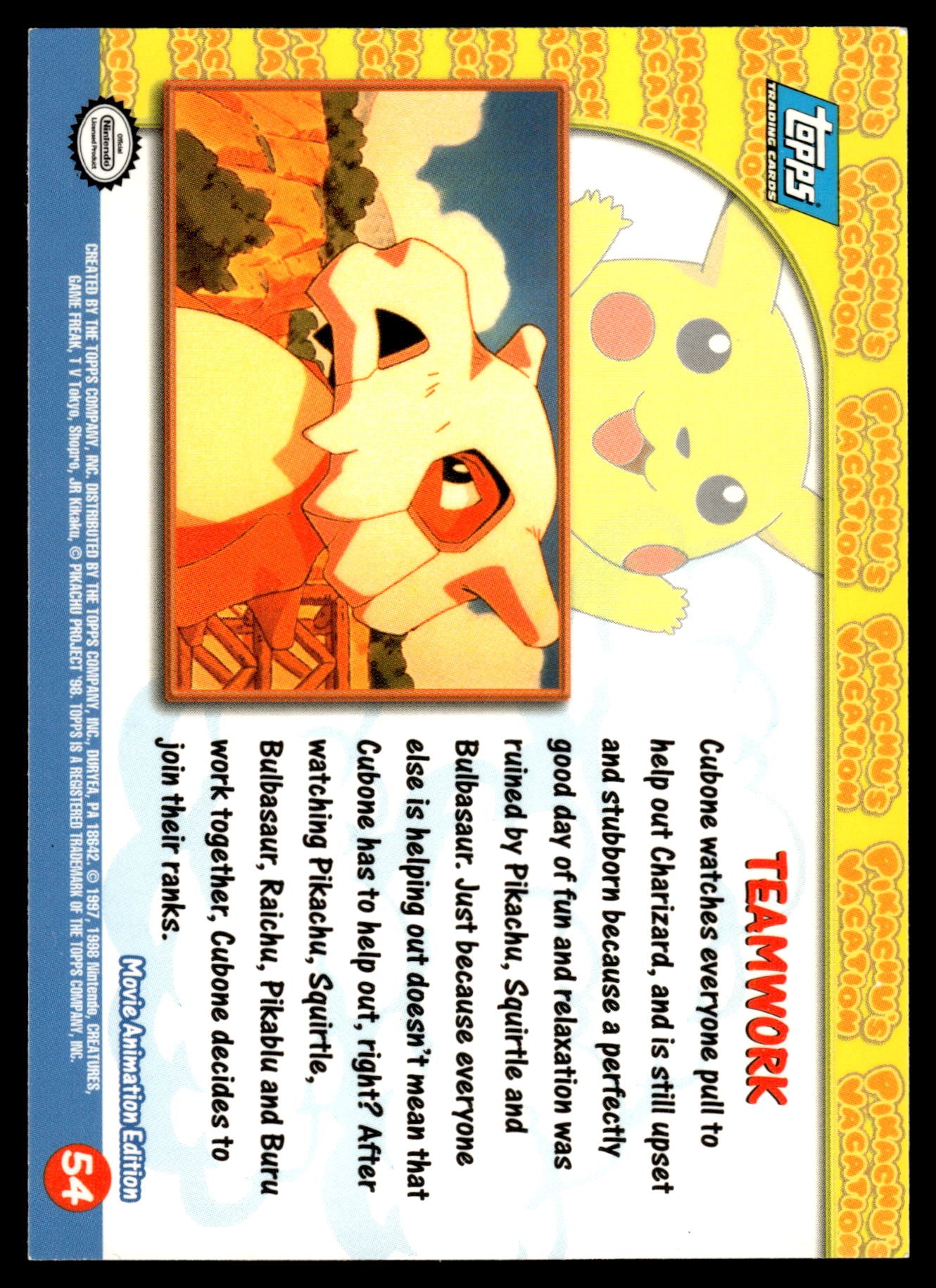 Teamwork #54 TOPPS Pikachu's Vacation Movie Pokemon [NM]