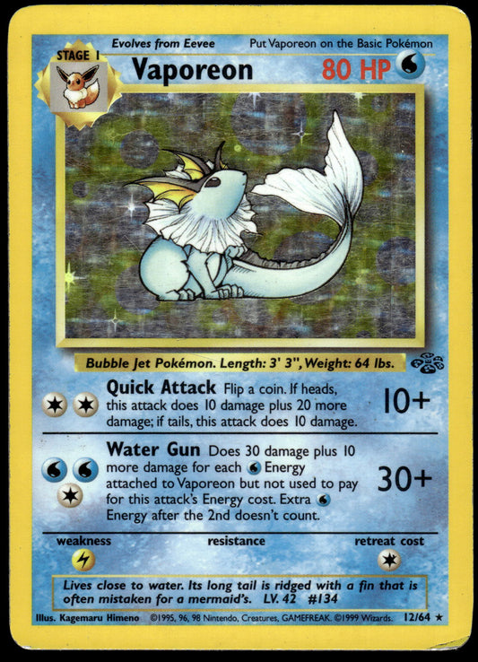 Vaporeon Holo 12/64 WOTC Jungle Pokemon [DMG]