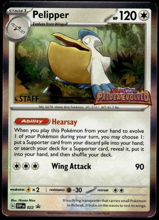 Pelipper Holo SVP022 Paldea Evolved STAFF Pre-Release Promo Pokemon [NM] (1)