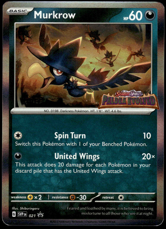 Murkrow Holo SVP021 Paldea Evolved STAFF Pre-Release Promo Pokemon [NM] (1)