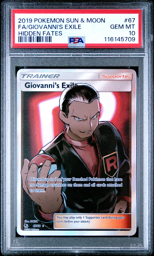 PSA 10 - Giovanni's Exile 67/68 S&M Hidden Fates - Pokemon